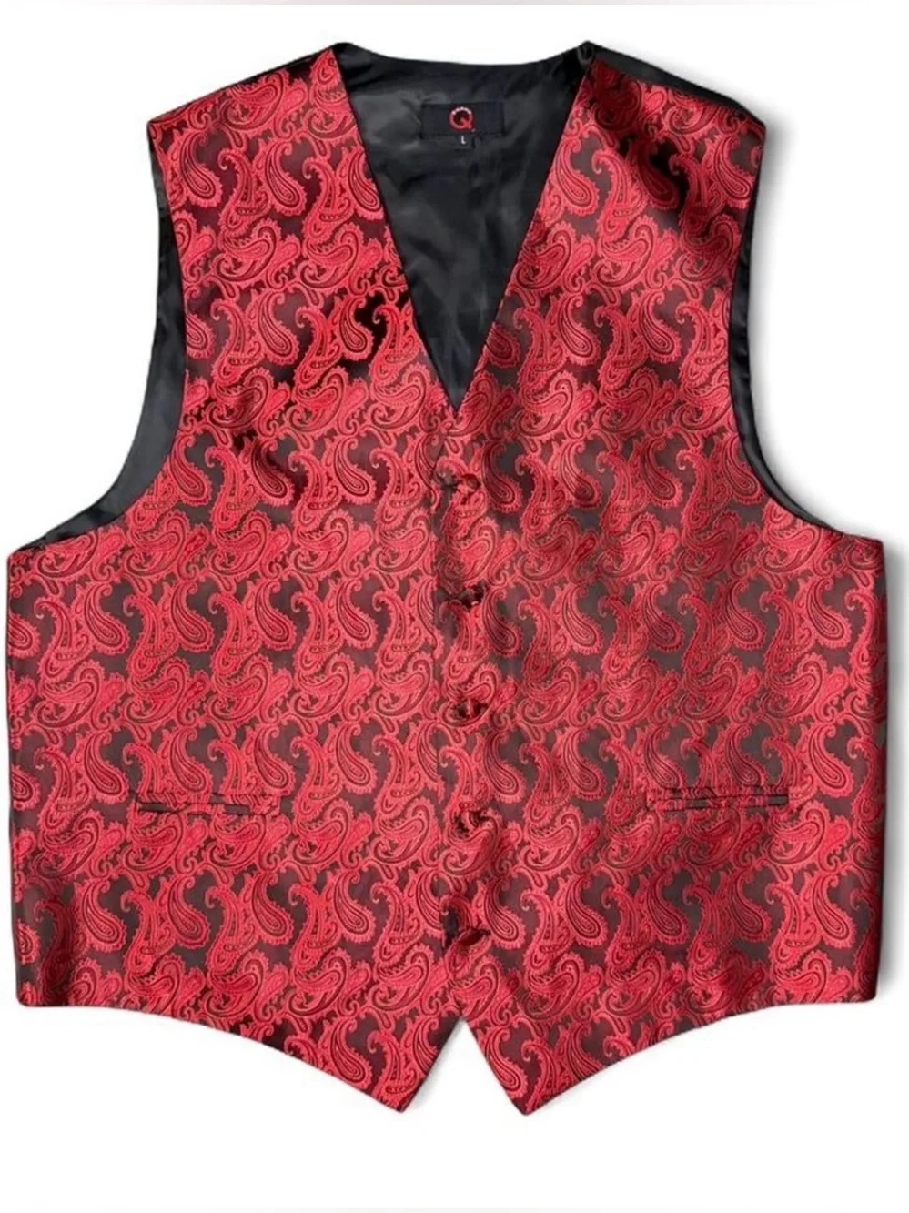 Brand Q Red & Black Paisley Men’s Dress Vest Sz L Prom Wedding Formal Tuxedo